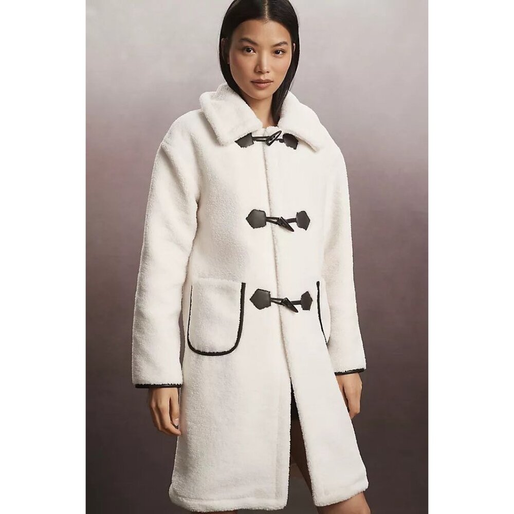 Anthropologie NVLT Berber Cream Sherpa Collared Toggle Coat size XL
